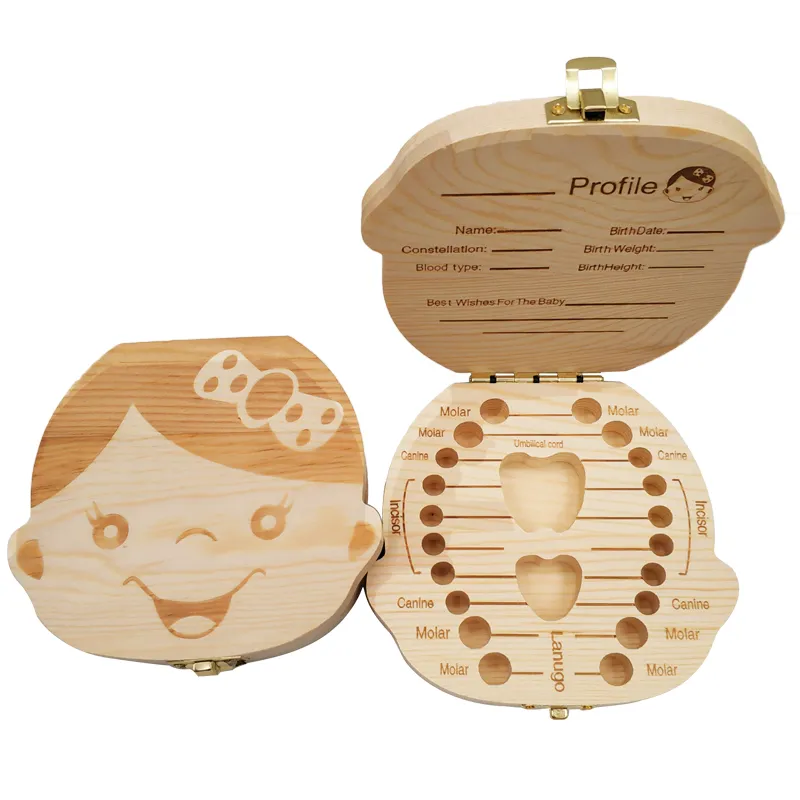 Baby Keepsake Box - Bebek dişi kutusu İspanyolca/hollandaca/fransızca/almanca ahşap çocuklar