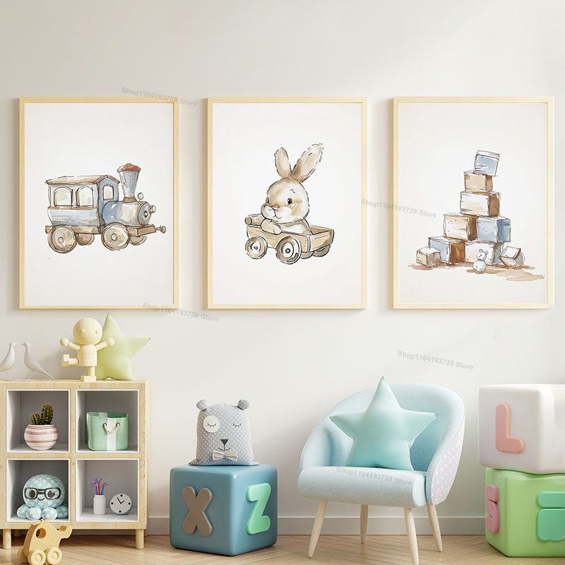 Baby Nursery Themes - İskandinav Tarzı Karikatür Ayı At Tavşan