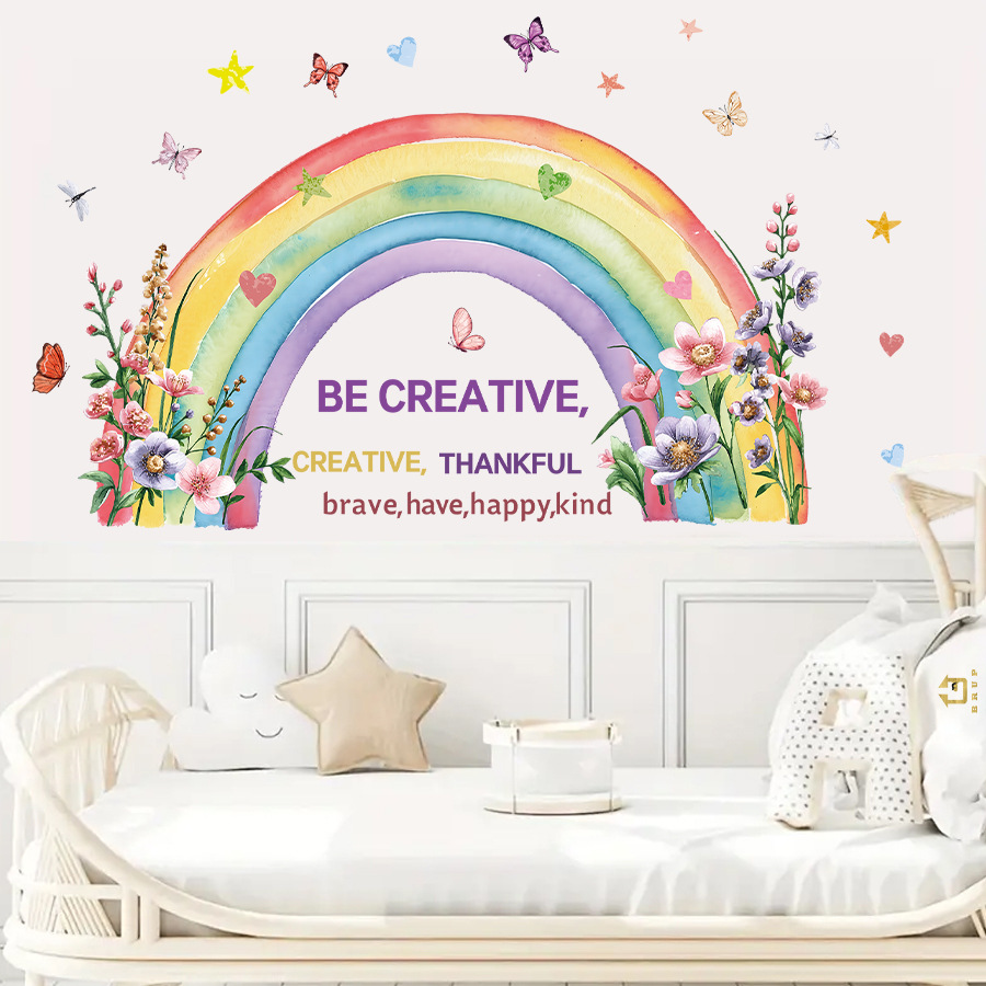 Baby Nursery Vinyl Wall Stickers - Suluboya Gökkuşağı Kelebek duvar çıkartmaları DIY