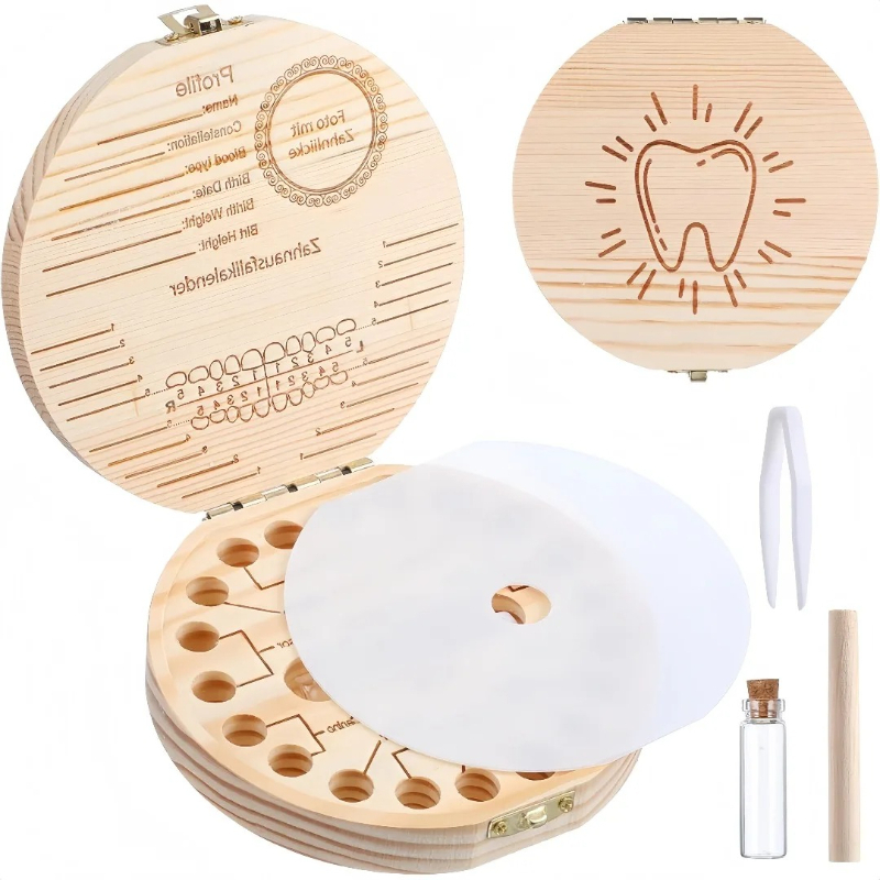 Baby Keepsake Box - 4 Set Ahşap Bebek Diş Saklama