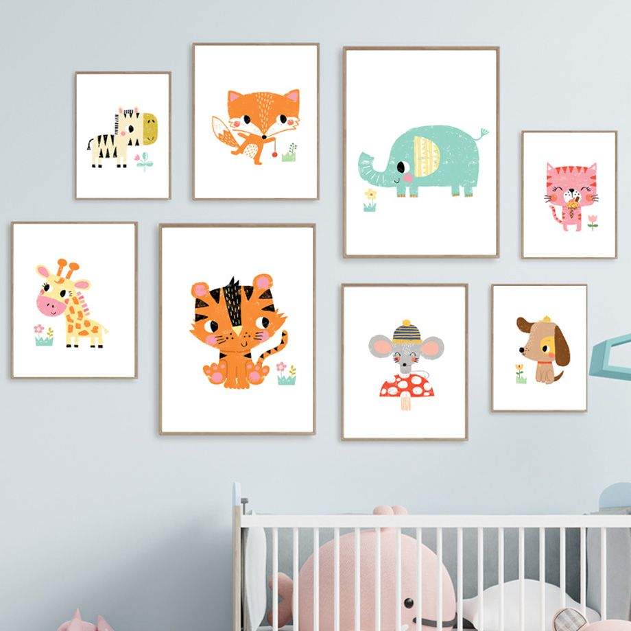 Baby Zoo Nursery - Karikatür Bebek Hayvan Kreş Duvar Sanatı
