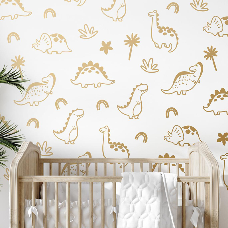 Baby Nursery Vinyl Wall Stickers - Geometrik Dinozor Ağacı Gökkuşağı Duvar Sticker