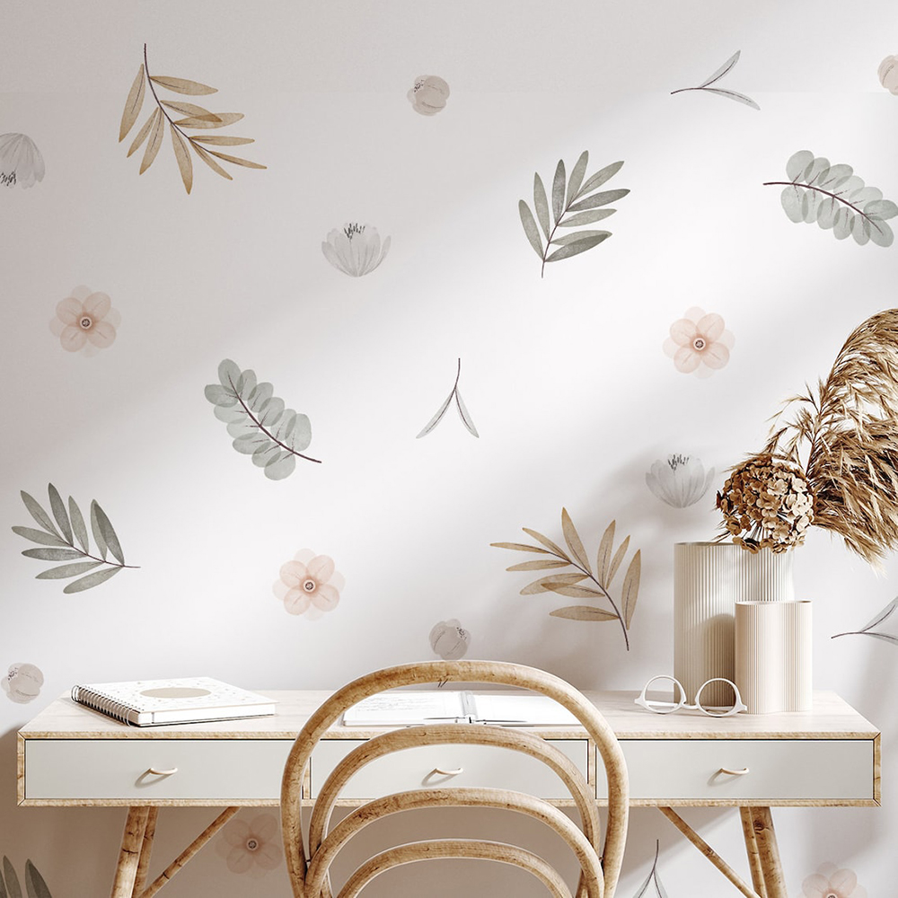 Baby Nursery Vinyl Wall Stickers - Boho Yaprakları Botanik DIY Duvar Çıkartmaları