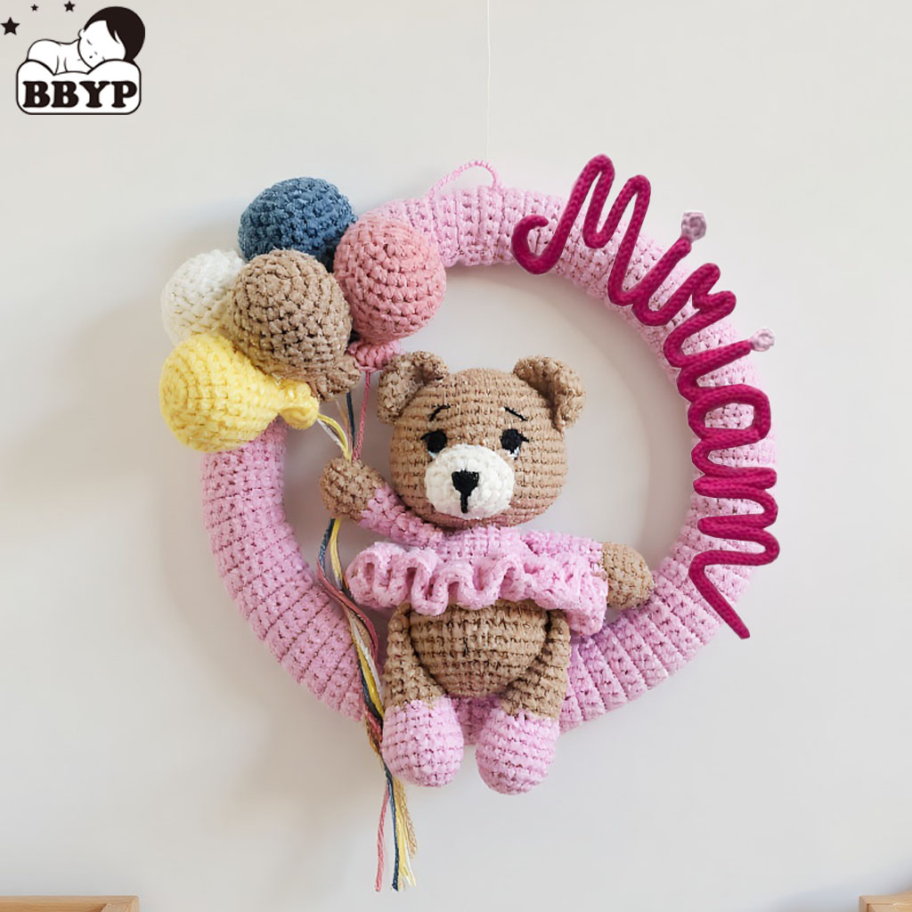Baby Nursery Toy - Kişiselleştirilmiş Tığ İşi İsimli Çelenk, Ayıcıklı